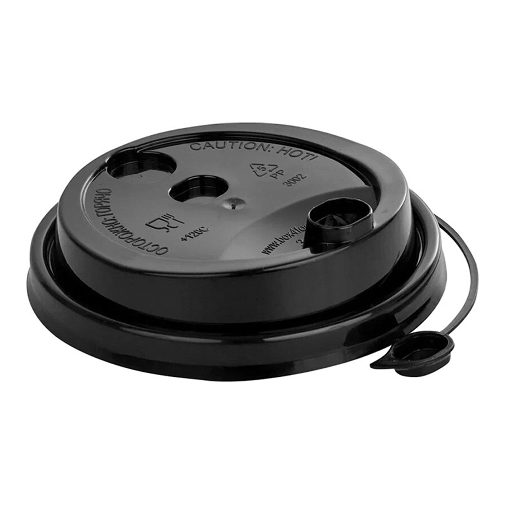 Крышка для стакана d-90 мм черная матовая с клапаном с питейником ПП