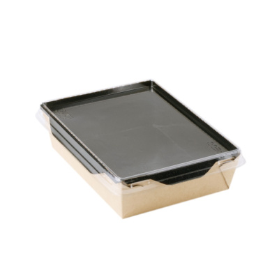 Салатник бумажный «Black Edition» OPSALAD 400 мл КРАФТЧЕРНЫЙ с пластиковой крышкой OSQ