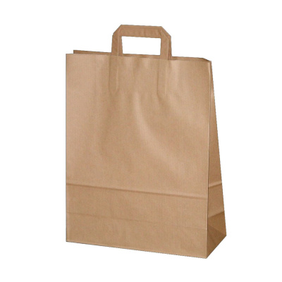 Пакет бумажный прямоугольное дно 240х140х280 КРАФТ 70 гм2 с плоскими ручками без печати